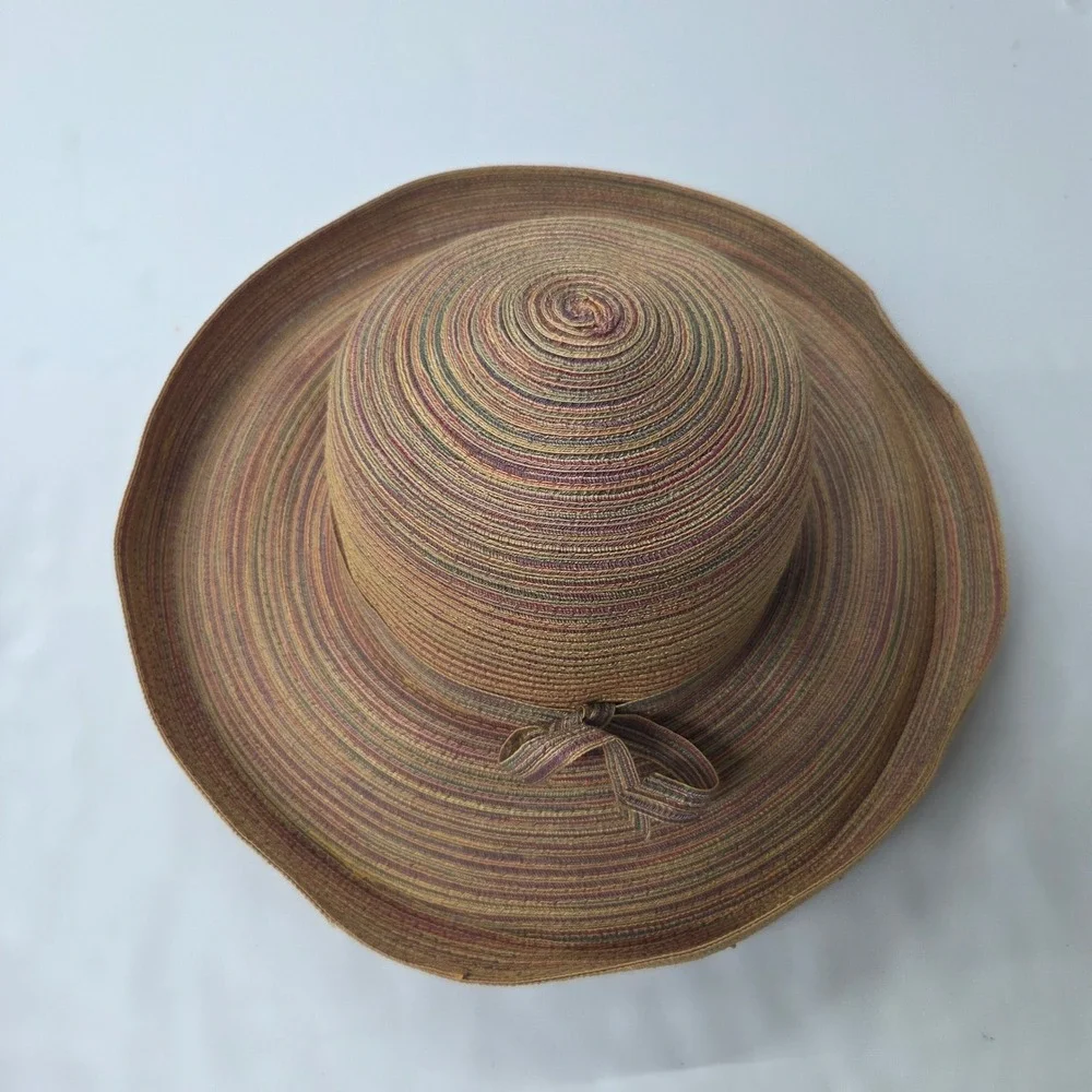 Scala Collezione Sun Hat Womens‎ One Size Multicolor Striped Wide Brim Bow Beach